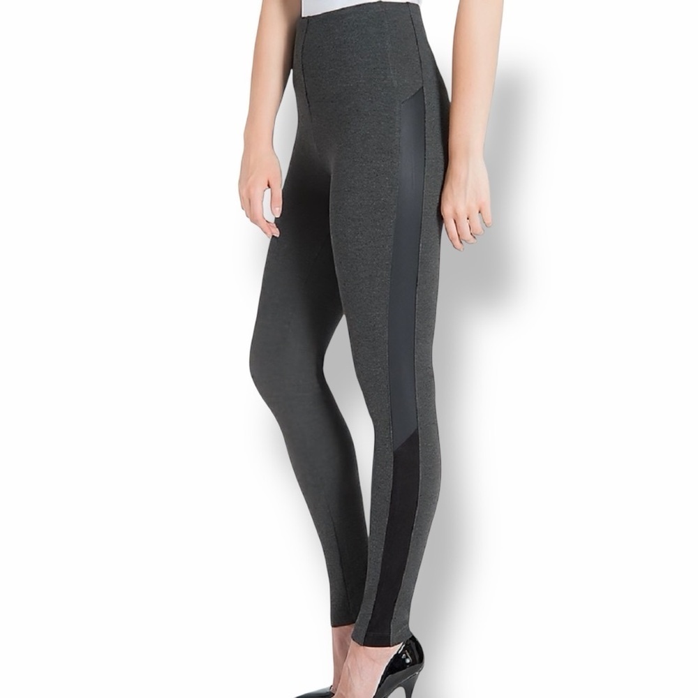 NWT Lysse ‘Kiara’ Vegan Leather & Suede Side Stripe Shaping Leggings in Gray S